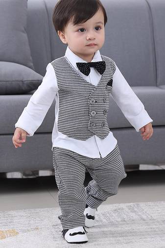 Baby boys party wear 3-piece suit set (shirt, waistcoat & pant with bow tie)