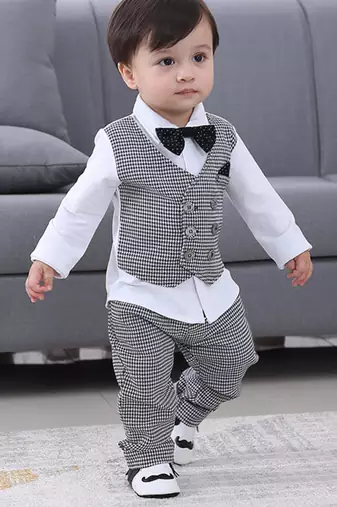 Baby boys party wear 3-piece suit set (shirt, waistcoat & pant with bow tie)