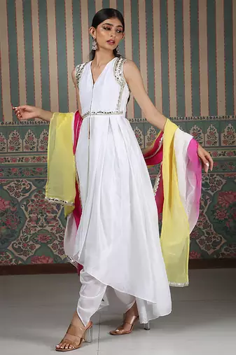 White embroidered kurta set