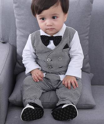 Baby boys party wear 3-piece suit set (shirt, waistcoat & pant with bow tie) 2