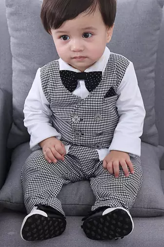 Baby boys party wear 3-piece suit set (shirt, waistcoat & pant with bow tie)