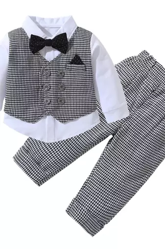 Baby boys party wear 3-piece suit set (shirt, waistcoat & pant with bow tie)
