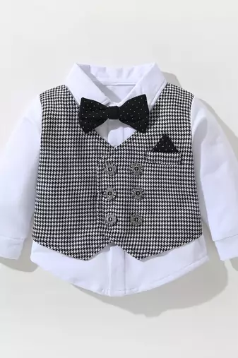 Baby boys party wear 3-piece suit set (shirt, waistcoat & pant with bow tie)