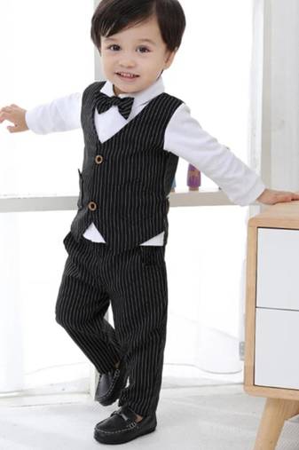 Baby boys party wear 3-piece suit set (shirt, waistcoat & pant with bow tie)