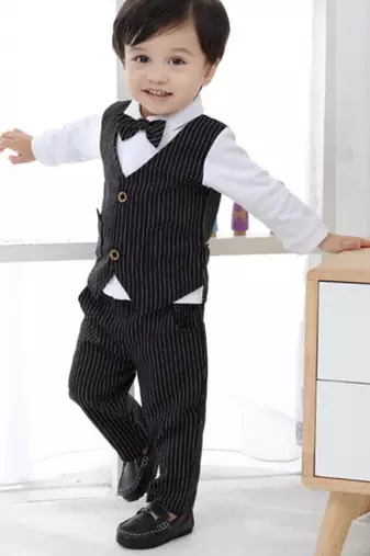 Baby boys party wear 3-piece suit set (shirt, waistcoat & pant with bow tie)