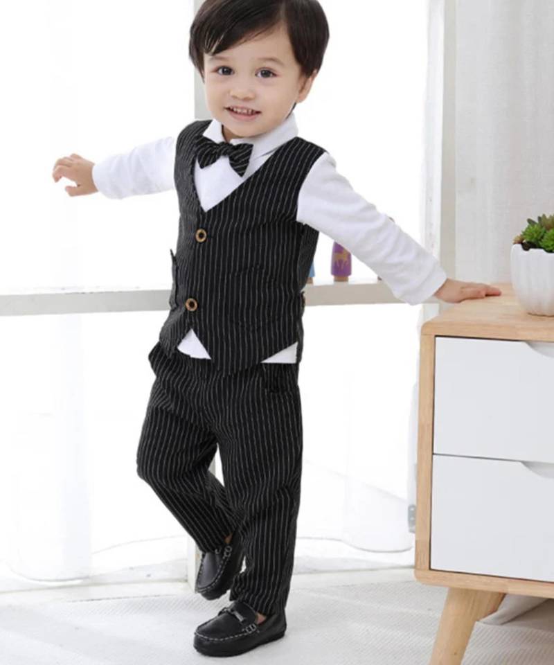 Baby boys party wear 3-piece suit set (shirt, waistcoat & pant with bow tie)