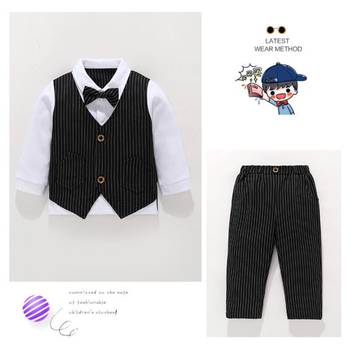 Baby boys party wear 3-piece suit set (shirt, waistcoat & pant with bow tie) 2