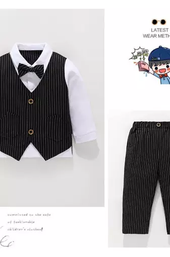 Baby boys party wear 3-piece suit set (shirt, waistcoat & pant with bow tie)