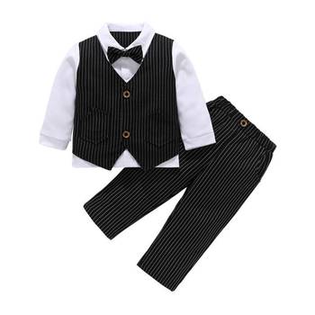 Baby boys party wear 3-piece suit set (shirt, waistcoat & pant with bow tie) 3