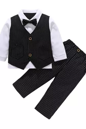 Baby boys party wear 3-piece suit set (shirt, waistcoat & pant with bow tie)
