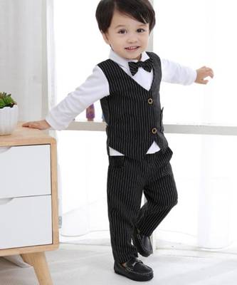 Baby boys party wear 3-piece suit set (shirt, waistcoat & pant with bow tie) 4