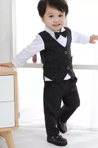 Baby boys party wear 3-piece suit set (shirt, waistcoat & pant with bow tie)