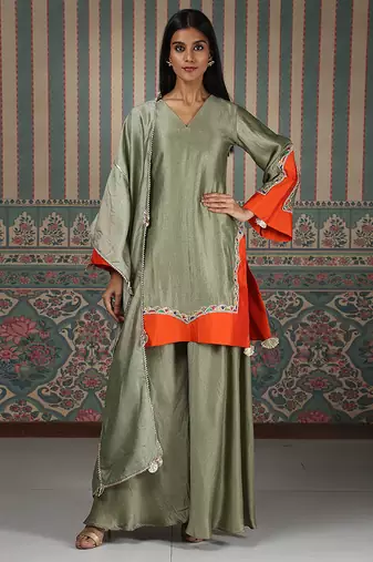 Green embroidered kurta set