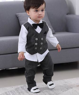 Baby boys party wear 3-piece suit set (shirt, waistcoat & pant with bow tie) 1