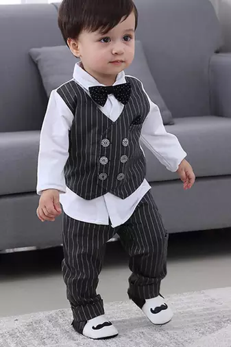 Baby boys party wear 3-piece suit set (shirt, waistcoat & pant with bow tie)