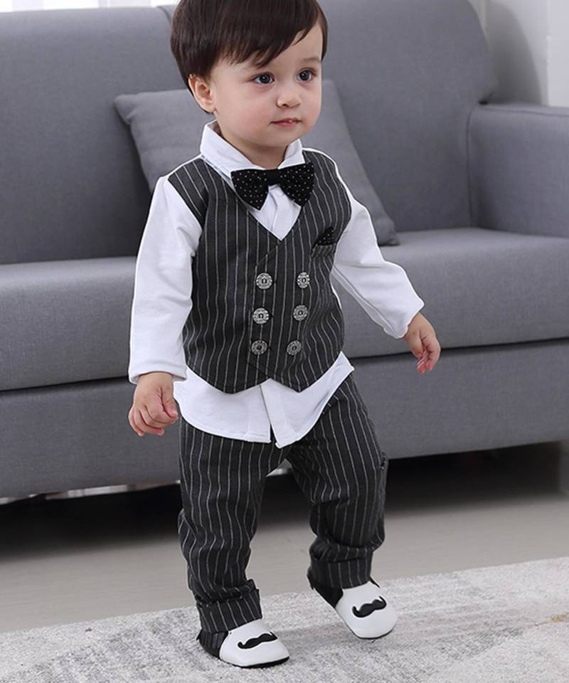 Baby boys party wear 3-piece suit set (shirt, waistcoat & pant with bow tie)
