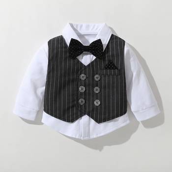 Baby boys party wear 3-piece suit set (shirt, waistcoat & pant with bow tie) 2