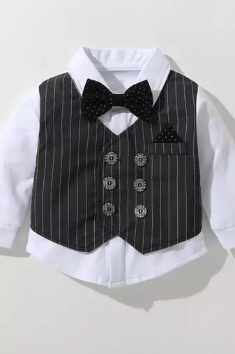 Baby boys party wear 3-piece suit set (shirt, waistcoat & pant with bow tie)