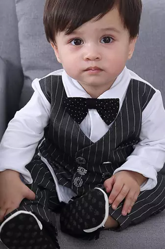 Baby boys party wear 3-piece suit set (shirt, waistcoat & pant with bow tie)