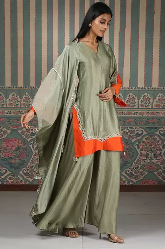 Green embroidered kurta set
