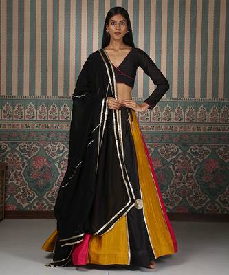 multicolor embroidered silk lehenga set 1