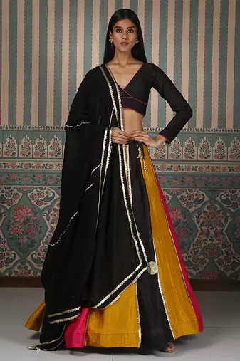 multicolor embroidered silk lehenga set