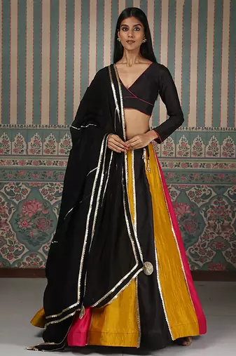 multicolor embroidered silk lehenga set