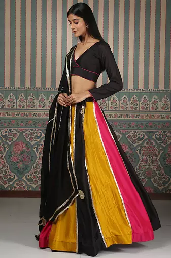 multicolor embroidered silk lehenga set