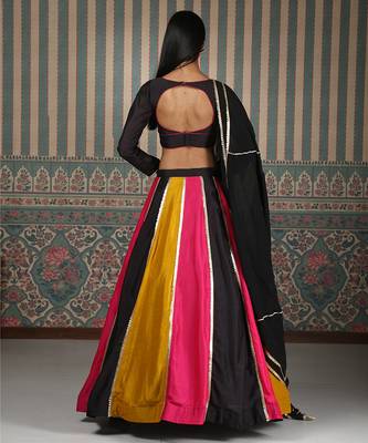 multicolor embroidered silk lehenga set 4