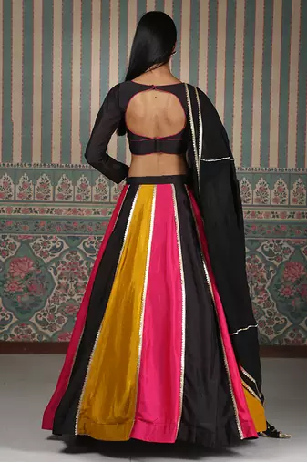 multicolor embroidered silk lehenga set