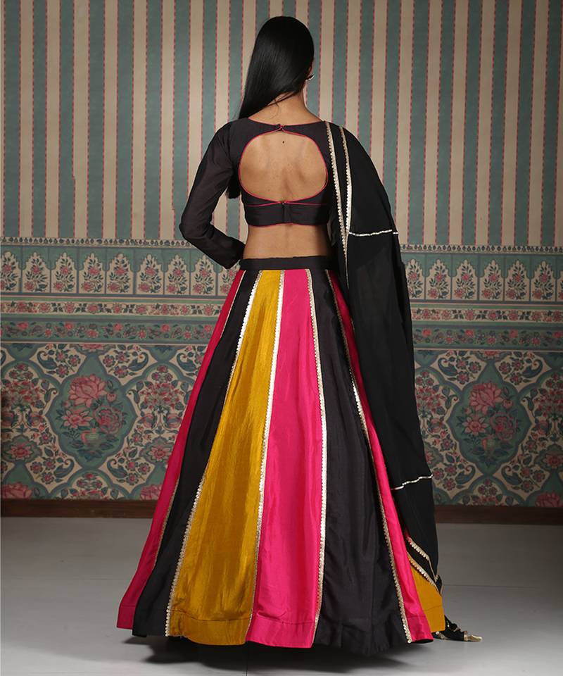 multicolor embroidered silk lehenga set