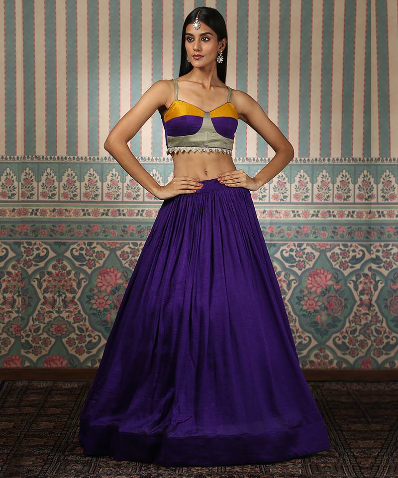 purple silk lehenga set