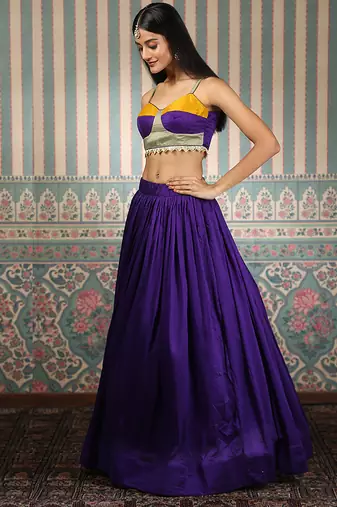 purple silk lehenga set