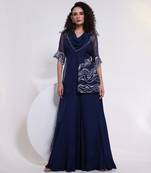 Blue embroidered chinon jumpsuit with jacket