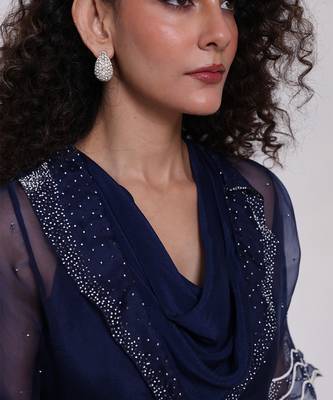 Blue embroidered chinon jumpsuit with jacket 2