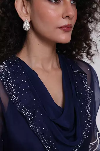 Blue embroidered chinon jumpsuit with jacket