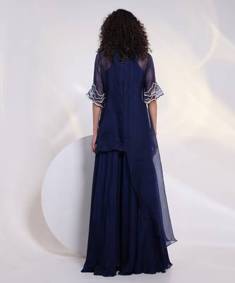 Blue embroidered chinon jumpsuit with jacket 4