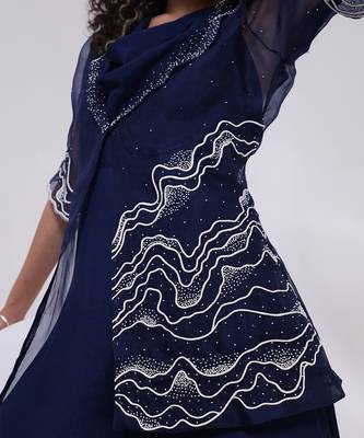 Blue embroidered chinon jumpsuit with jacket 5