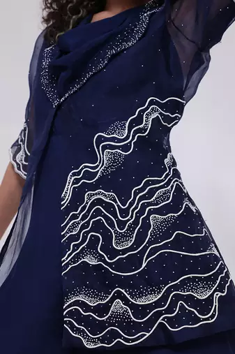 Blue embroidered chinon jumpsuit with jacket