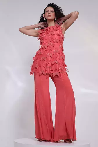 Pink embroidered silk co ord set