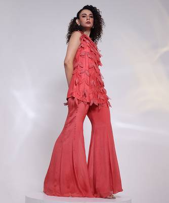 Pink embroidered silk co ord set 3