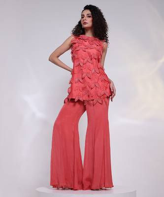 Pink embroidered silk co ord set 4