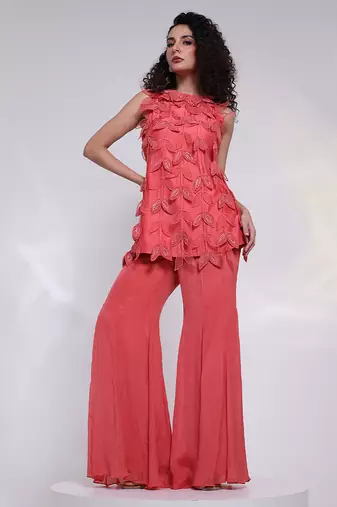 Pink embroidered silk co ord set