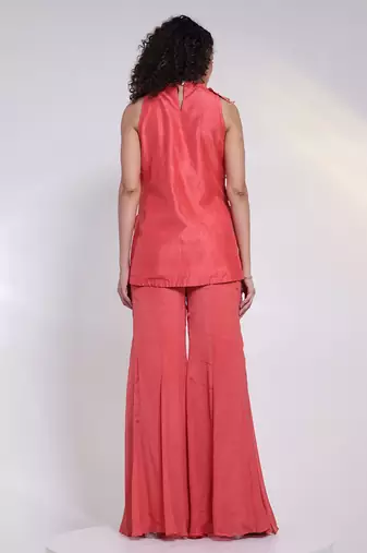 Pink embroidered silk co ord set