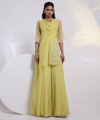 Green embroidered chinon jumpsuit with jacket 1