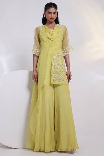 Green embroidered chinon jumpsuit with jacket