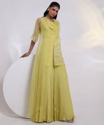 Green embroidered chinon jumpsuit with jacket 2
