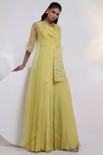 Green embroidered chinon jumpsuit with jacket