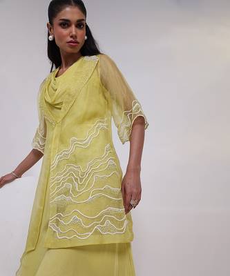 Green embroidered chinon jumpsuit with jacket 3