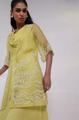 Green embroidered chinon jumpsuit with jacket